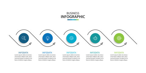 Vector infographic label design with circle infographic template design and 5 options or steps.