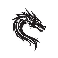 Dragon silhouette. Dragon head silhouette on white background. Dragon head logo. Vector illustration.