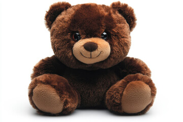 Fototapeta premium Brown teddy bear on white background, sitting peacefully.