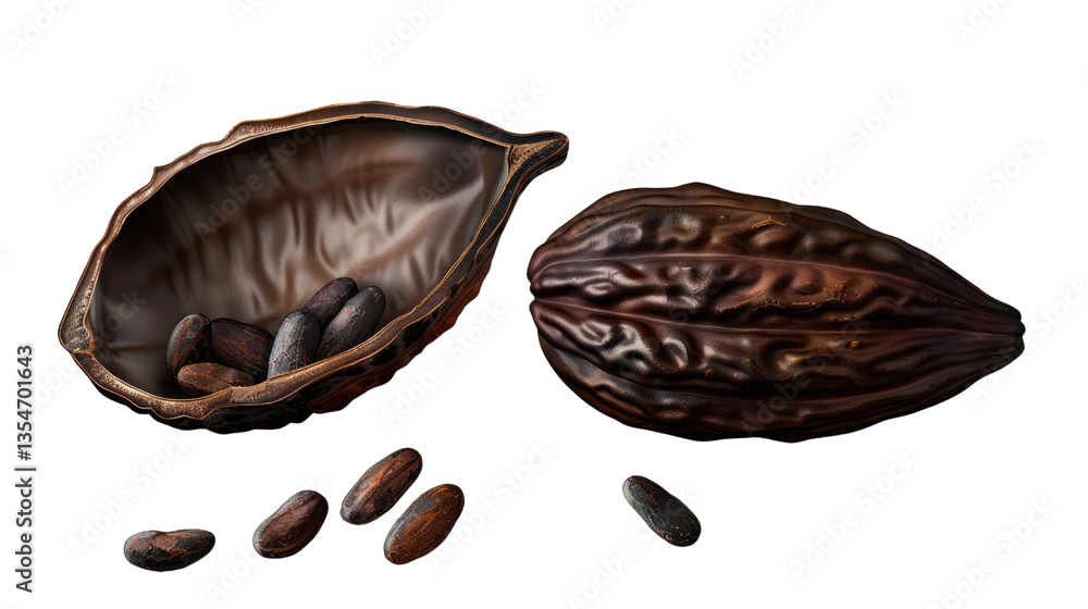 Poster cocoa beans: the intricate details of cacao pods and beans, a visual representation of the journey f