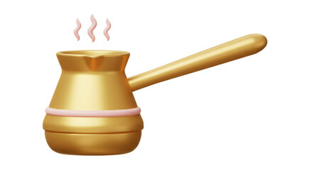 Isolated Golden Turkish Coffee Pot with Steam