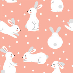 Pattern with cute rabbits and dots