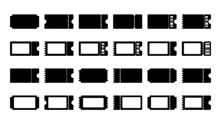 Black Movie Ticket vector collection, Isolated Concert and Music festival symbol, Clip art, Entertainment and Travel graphic elements for decoration (Editable)