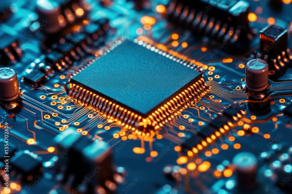 Poster close-up of a microprocessor on a circuit board.
