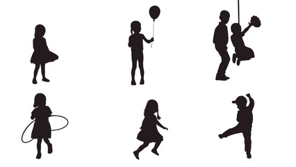 Collection of Children Silhouettes - Boys and Girls Set, Vector Illustration