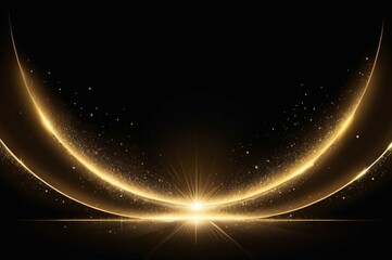 Stage opening golden stage glitter with spotlights and luxury gold light streak. Particle luxury for ceremony background