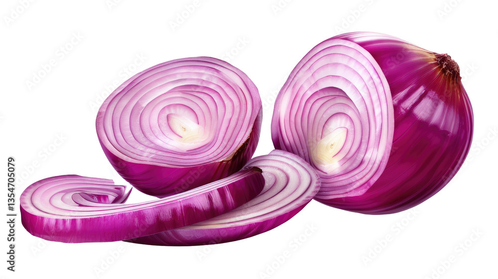 Aufkleber sliced red onion: the close-up captures the intricate layers of a sliced red onion, revealing its vi