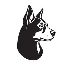 Dog head silhouette on white background. Dog head logo. Head portrait of a dog. Vector illustration