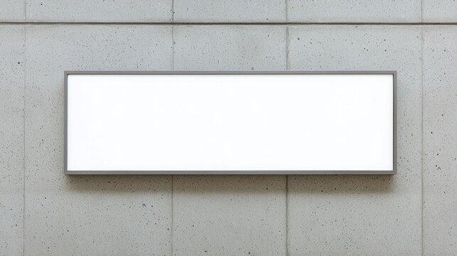 Blank rectangular illuminated sign on a concrete wall