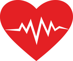 Vector Heart Beat, Red Heart with White Pulse Line Design.
