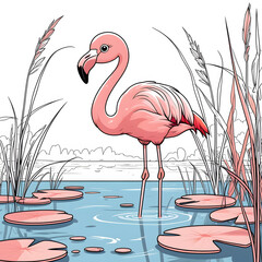 this flamingo is designed in a playful and friendly kawaii style, making it perfect for coloring books, digital prints, and creative projects.