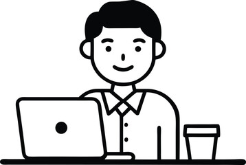 businessman working on laptop with white background,