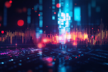 Fototapeta premium Abstract financial innovation background with glowing sound waves, digital data, and vibrant colors creating futuristic atmosphere