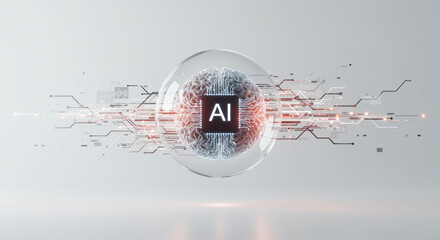 Clean and simple AI technology background featuring data chips, circuit lines, and futuristic minimal digital design