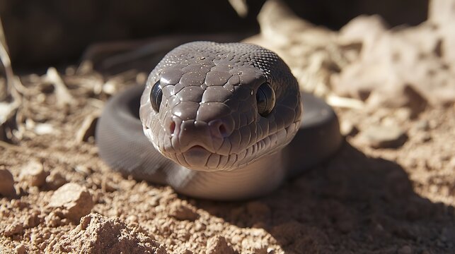 Close-up of a juvenile black headed python's face.