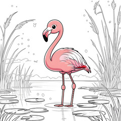 this flamingo is designed in a playful and friendly kawaii style, making it perfect for coloring books, digital prints, and creative projects.