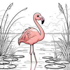 this flamingo is designed in a playful and friendly kawaii style, making it perfect for coloring books, digital prints, and creative projects.