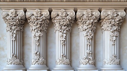 High detail design of ornamental pilasters blending carved floral and classical elements into architectural facades and interiors