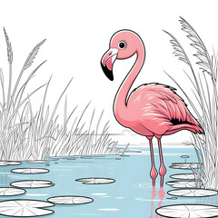 this flamingo is designed in a playful and friendly kawaii style, making it perfect for coloring books, digital prints, and creative projects.