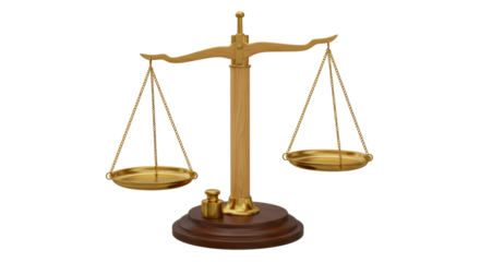 Isolated Vintage Gold Scales of Justice on Wooden Base