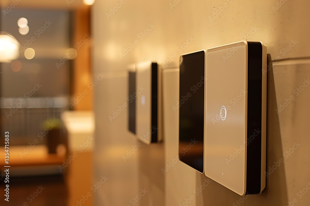 Poster a set of smart light switches with touch controls and sleek, minimalist design