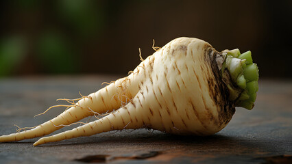 A single fresh wasabi root with knobby, rough skin