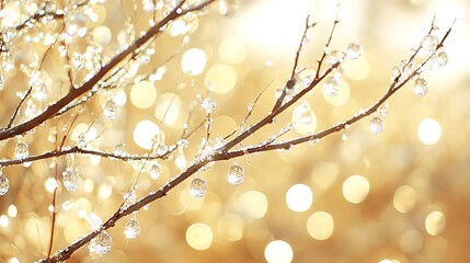 Icy branches with bokeh background.