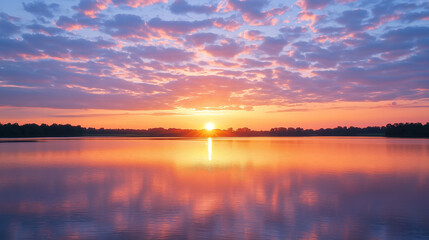 Obraz premium A breathtaking sunset sky with warm golden and pink hues, soft clouds scattered across the sky