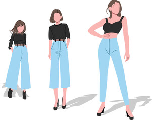 Women's fashion outfits with blue jeans and black tops