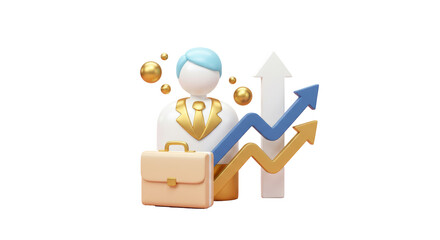 Isolated Businessman With Increasing Growth Charts