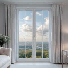 Obraz premium Spacious room with large windows showcasing a scenic view