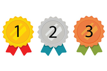 Gold, Silver, and Bronze Award Medals with Ribbons – Winner, Achievement, and Competition Badges Vector