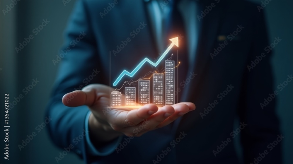 Aufkleber a businessman extending his hand with a floating graph above it, symbolizing data analysis and growt