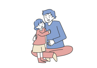 娘を抱きしめるお父さんのイラスト