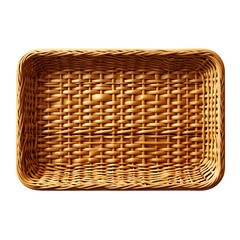 Rectangular woven rattan tray isolated on transparent background
