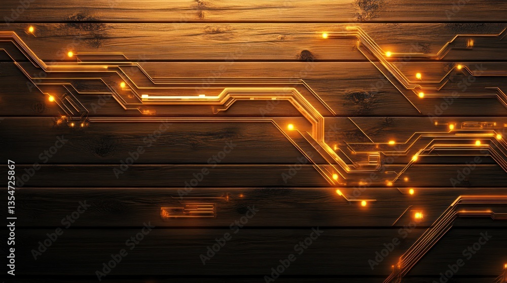 Poster high resolution wood texture with elegant illuminated circuit engraving background wallpaper ai gene