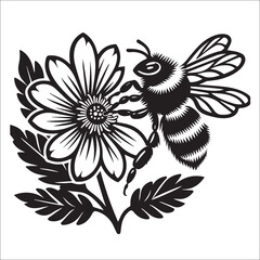 Bumblebee Flower Clipart Cutting SVG file black and white silhouette vector