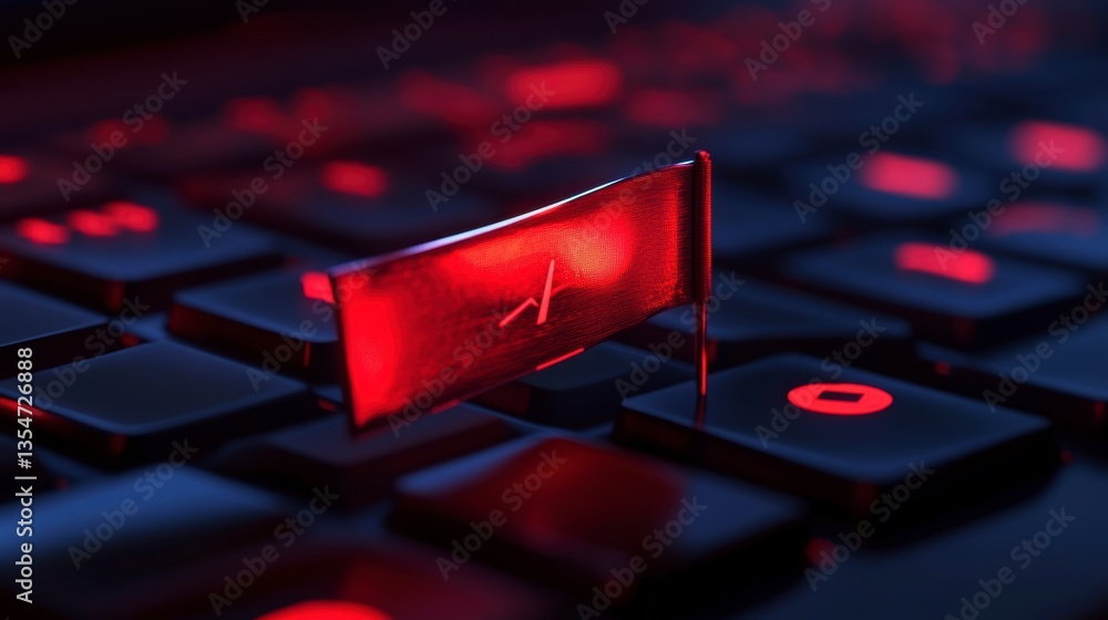 Fototapete red metallic flag with slash symbol on dark keyboard.
