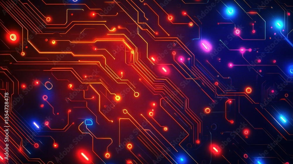 Poster background with glowing neon circuit pattern radiating from the center wallpaper ai generated image