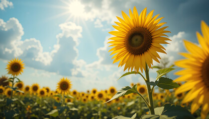 Obraz premium Sunny Sunflower Field with Summer Blooms.