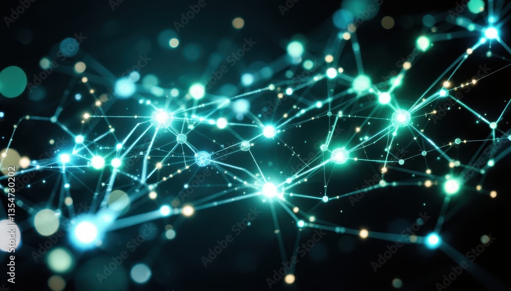 Aufkleber glowing network of connected dots and lines on a dark background
