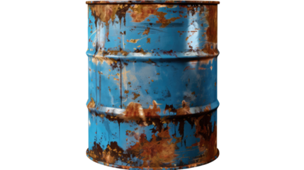 Weathered Steel Drum: A close-up view of a worn, blue steel drum, its surface marked by rust and age, bearing witness to time and industrial processes.