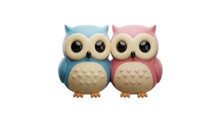 Obraz premium Isolated Two Owls Cartoon Kawaii Vector Pink and Blue