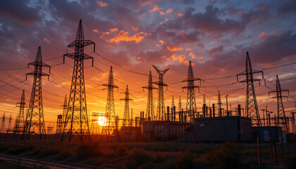 Fototapeta premium Sunset Power Station Silhouette.