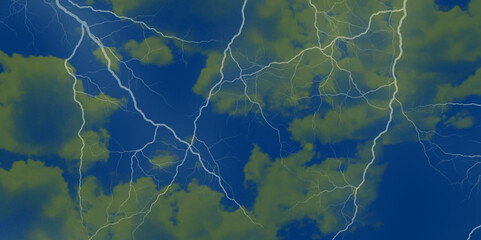 Lightning, thunder cloud dark cloudy sky. Fork lightning striking down during summer storm. intense lightning lighting up the sky . Blue lightning strike during an electrical storm .