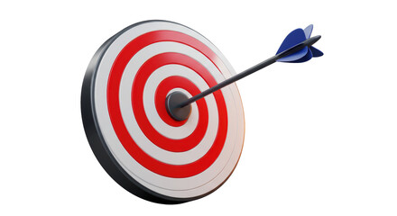 Isolated Dart Hitting the Center of a Red and White Target