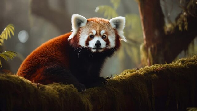 The red panda above tree