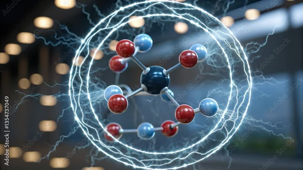 Aufkleber depicts molecular structure with dynamic energy surrounding it, illustrating interaction of nadh and
