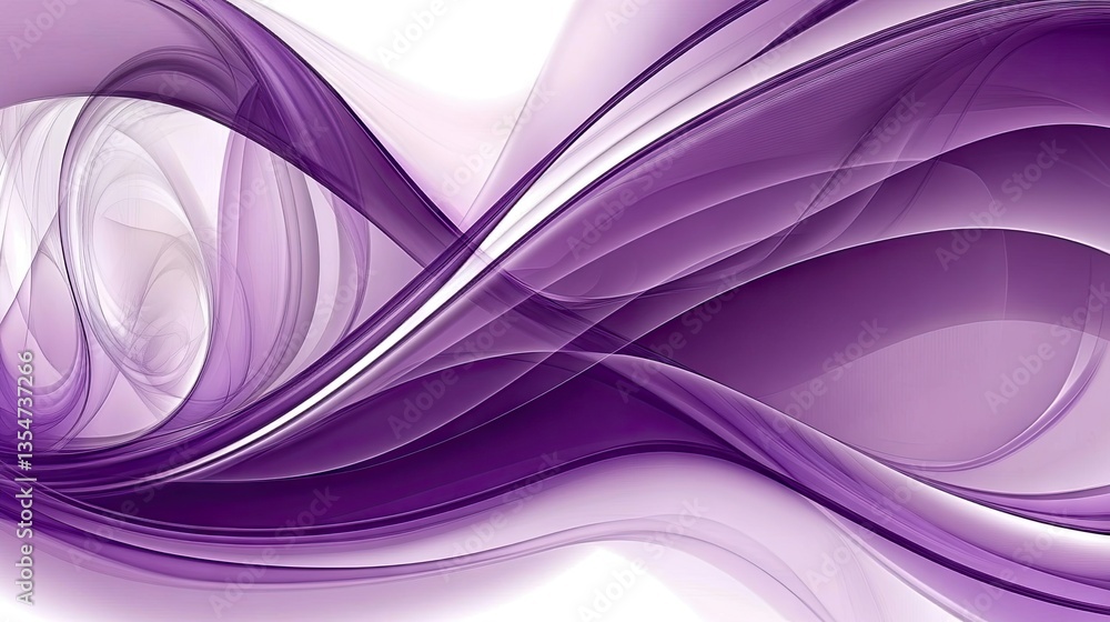 Poster purple waves swirl across a white background, creating an abstract design