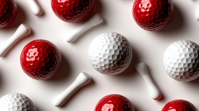Creative seamless design featuring red and white golf balls with golf tees